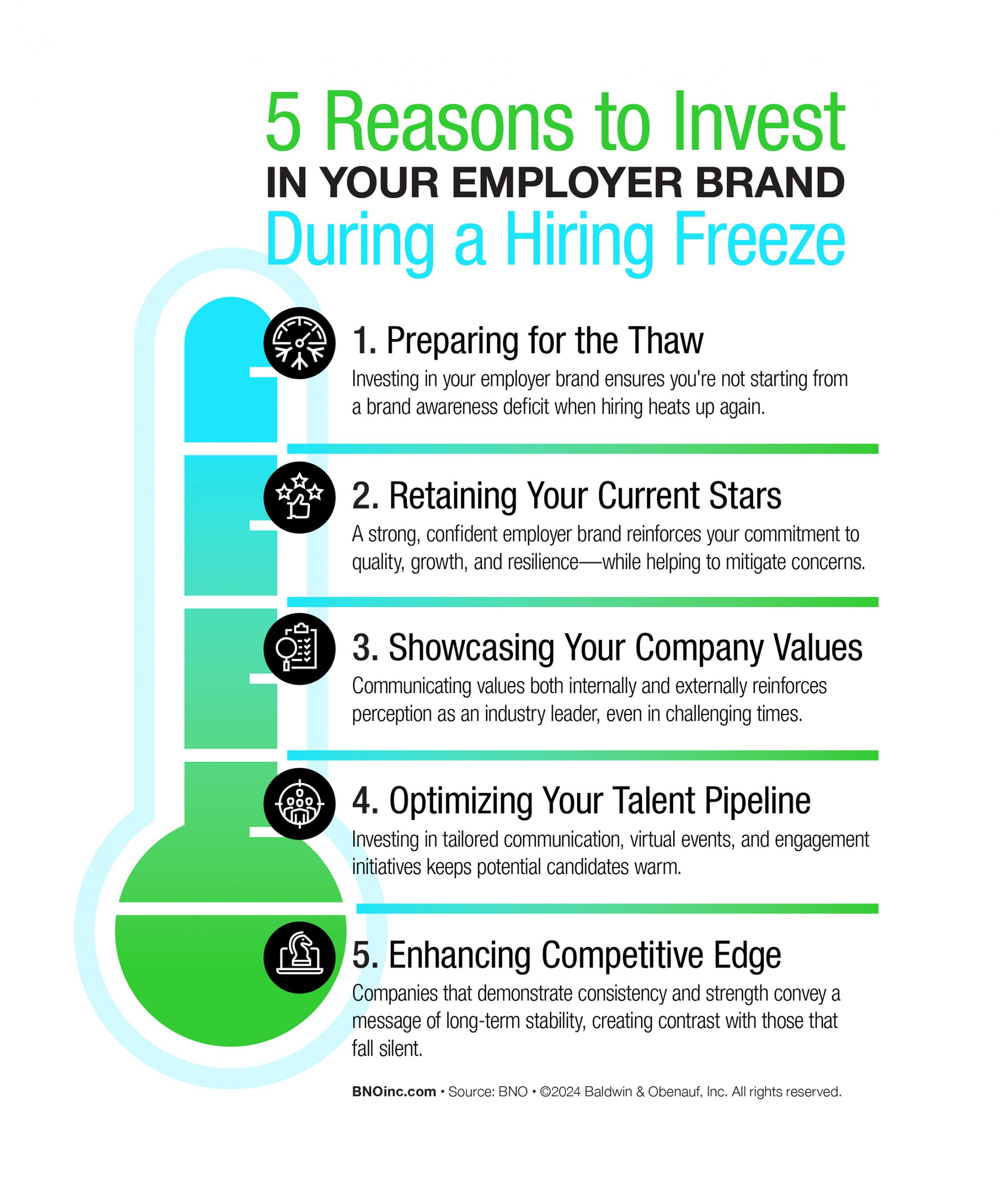 Infographic showing 5 Reasons to Invest in your employer brand during a hiring freeze.