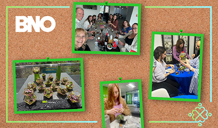 Photo collage of our BNO team doing an activity on Earth Day.