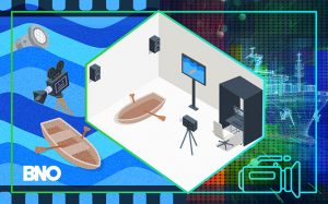 Blog art representing the advancements of video technology, including the emerging virtual studio technology.