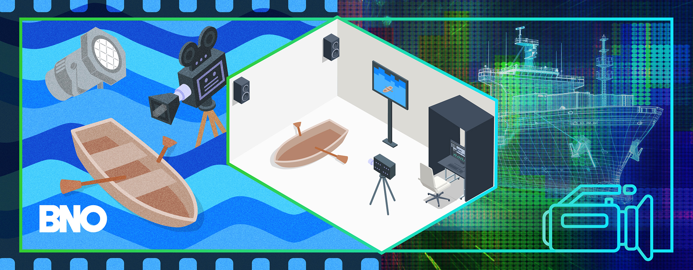 Blog art representing the advancements of video technology, including the emerging virtual studio technology.