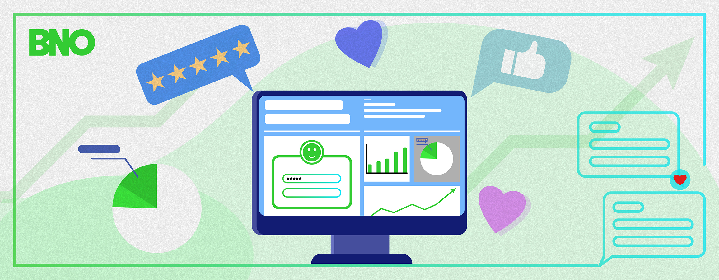 Illustration of multiple pieces of data and analytics from good, modern PR practices, resulting in more traffic towards a client's website.