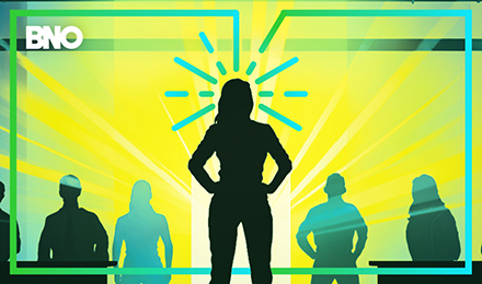 Artwork of employees acting as shining examples of brand evangelists.