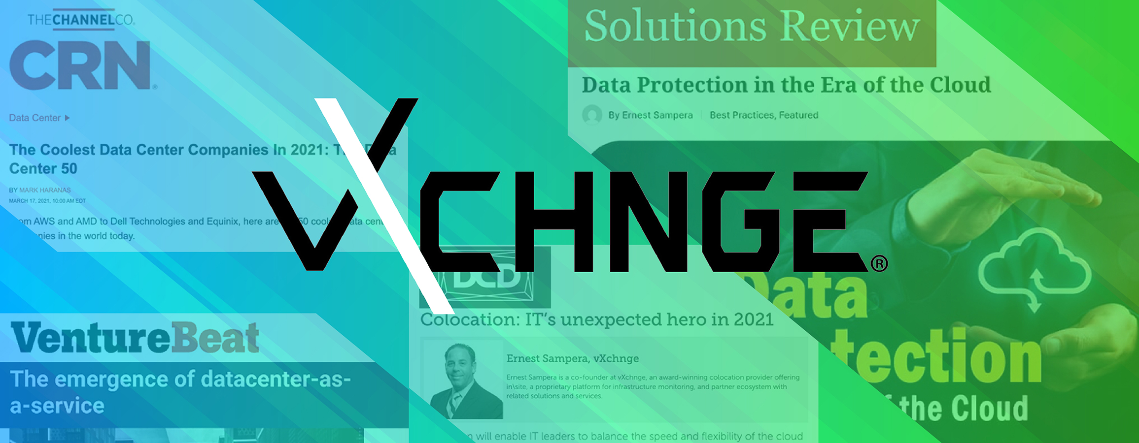 vXchnge hero image with press highlights behind the vXchnge logo.