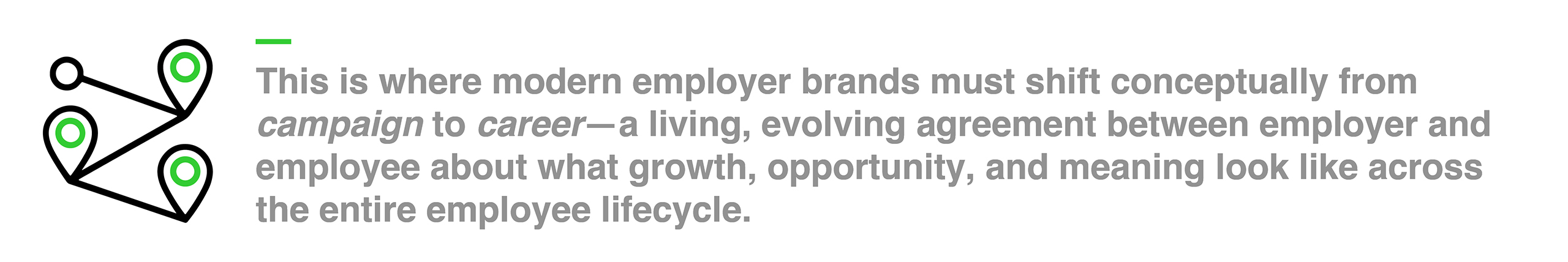 This is where modern employer brands must shift conceptually from campaign to career—a living, evolving agreement between employer and employee about what growth, opportunity, and meaning look like across the entire employee lifecycle.